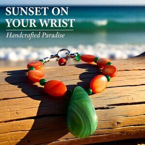 Vibrant by Design | Green Agate & Orange Shell Bead Bracelet | Spring Break